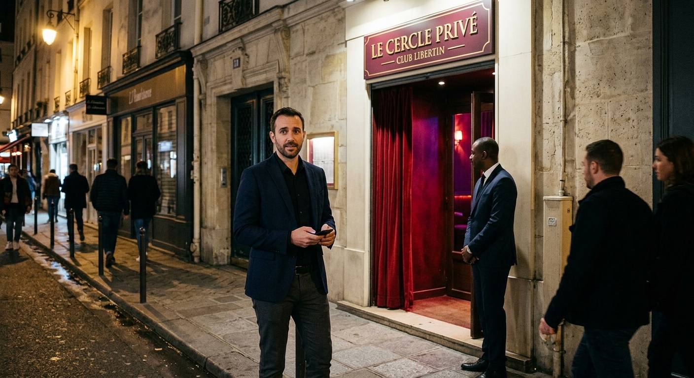 Homme seul à l’entrée d’un club libertin
